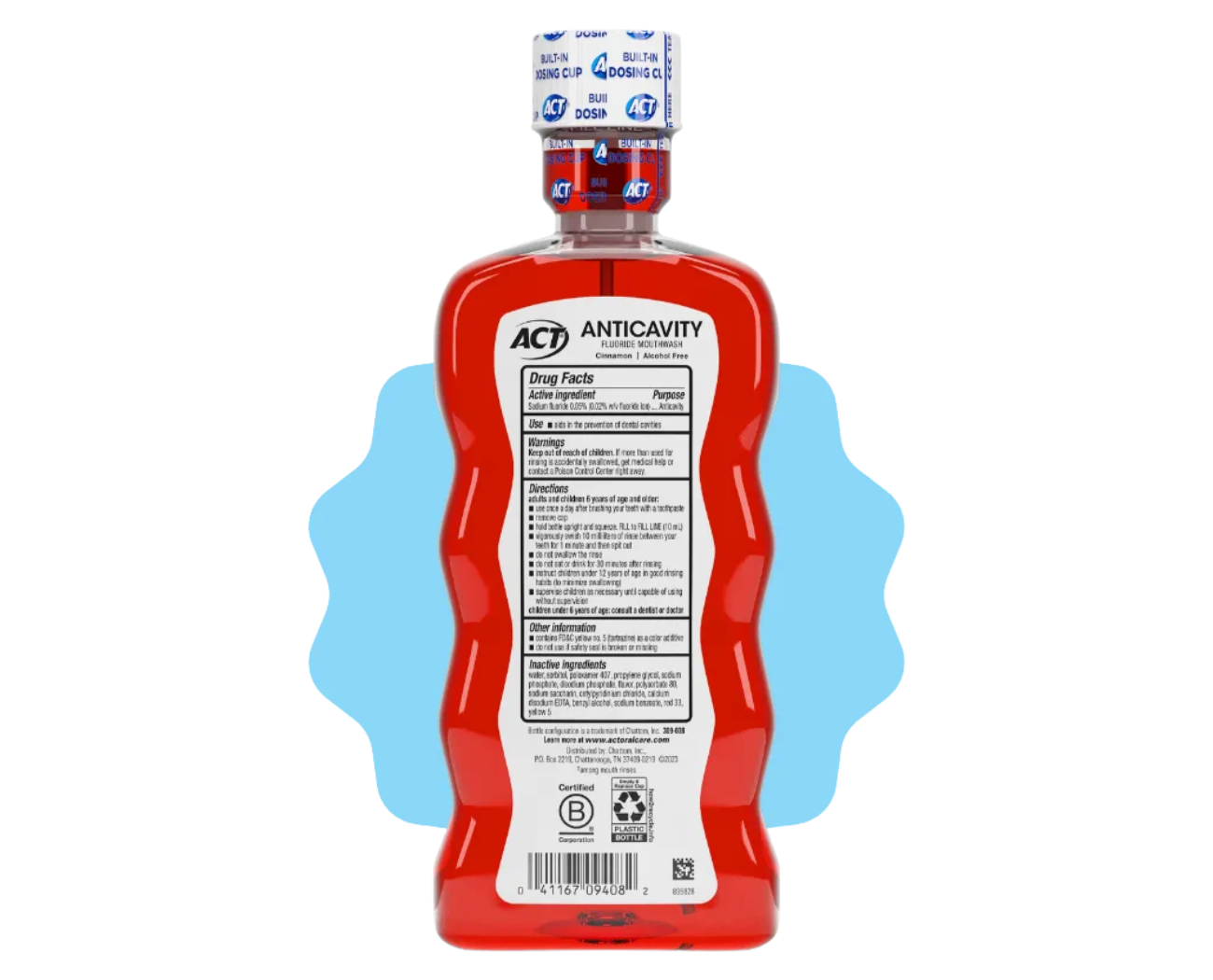 ACT Anticavity Zero Alcohol Fluoride Mouthwash 18 fl. oz (532 ml), with Accurate Dosing Cup, Cinnamon