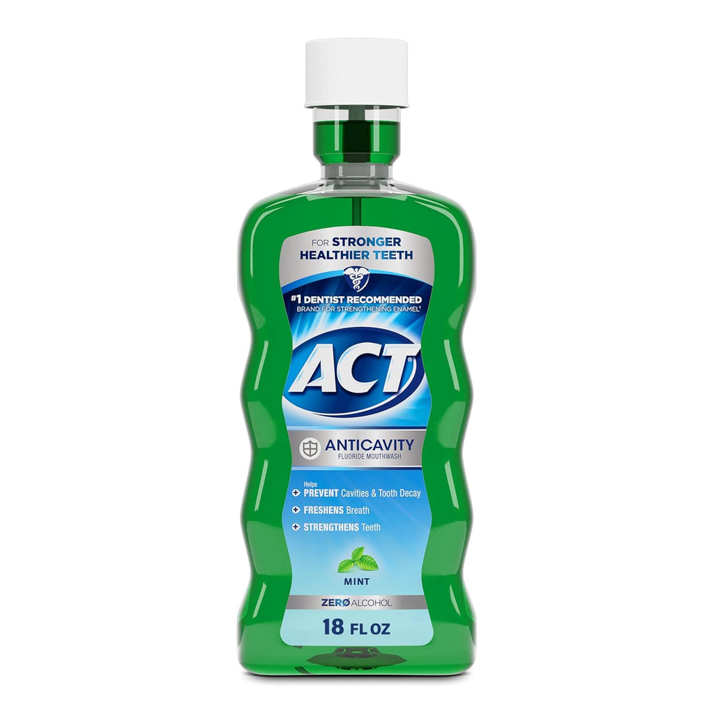 ACT Anticavity Zero Alcohol Fluoride Mouthwash, 18 fl. oz., Mint, With Dosing Cup