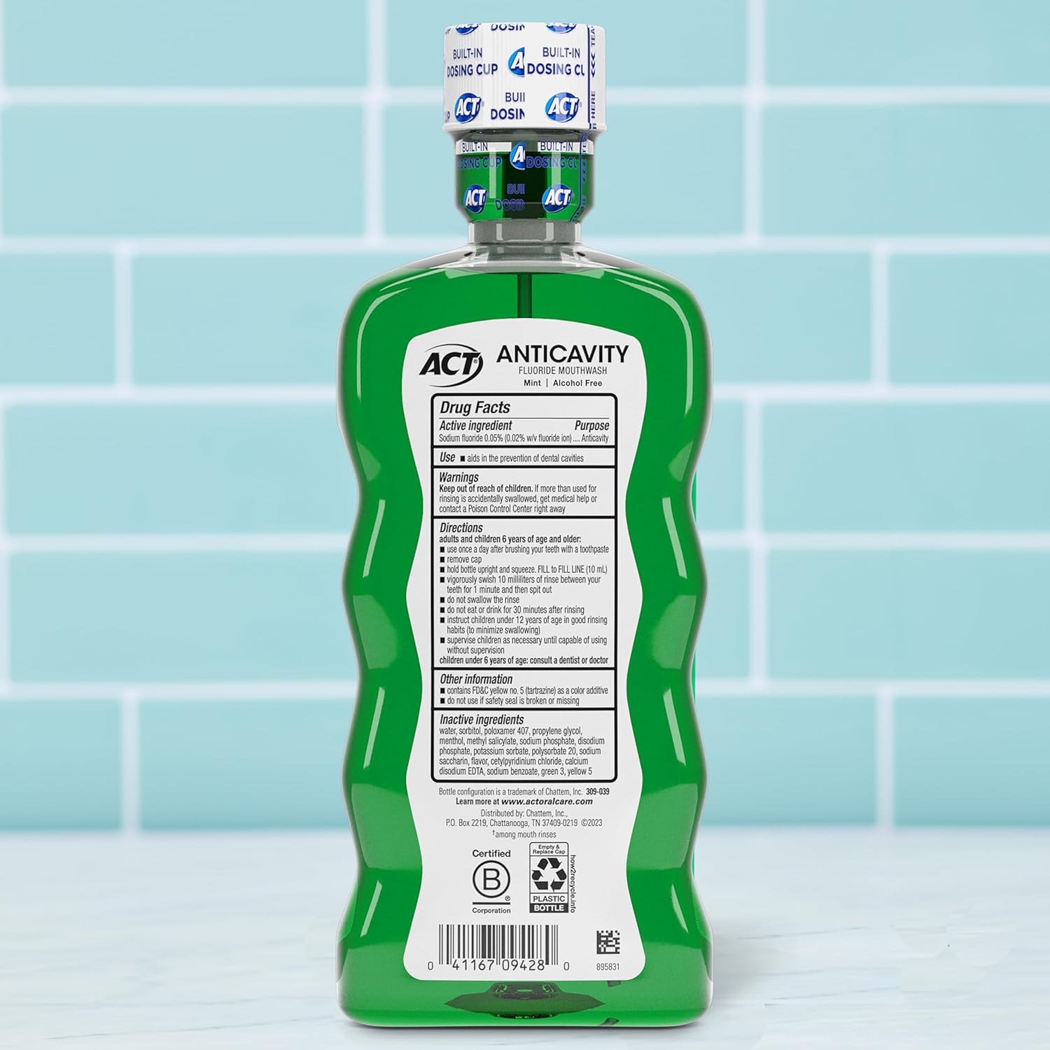 ACT Anticavity Zero Alcohol Fluoride Mouthwash, 18 fl. oz., Mint, With Dosing Cup