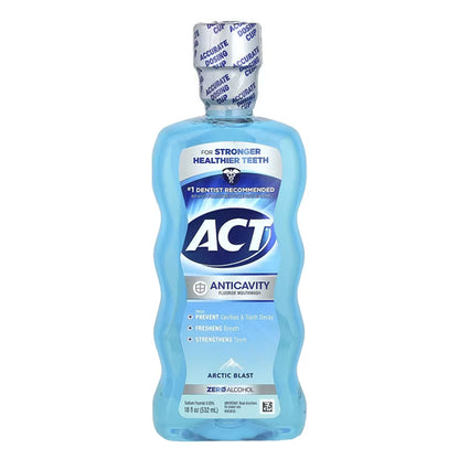 ACT Anticavity Zero Alcohol Fluoride Mouthwash 18 fl. oz (532 ml), with Accurate Dosing Cup, Arctic Blast
