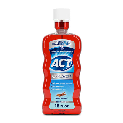 ACT Anticavity Zero Alcohol Fluoride Mouthwash 18 fl. oz (532 ml), with Accurate Dosing Cup, Cinnamon