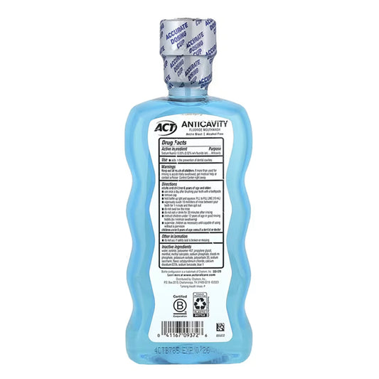 ACT Anticavity Zero Alcohol Fluoride Mouthwash 18 fl. oz (532 ml), with Accurate Dosing Cup, Arctic Blast