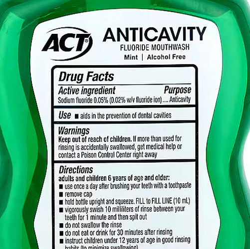 ACT Anticavity Zero Alcohol Fluoride Mouthwash 18 fl. oz (532 ml), with Accurate Dosing Cup, Mint