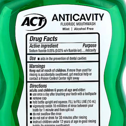 ACT Anticavity Zero Alcohol Fluoride Mouthwash 18 fl. oz (532 ml), with Accurate Dosing Cup, Mint