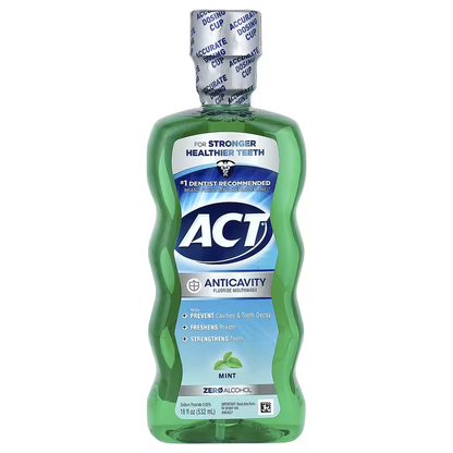 ACT Anticavity Zero Alcohol Fluoride Mouthwash 18 fl. oz (532 ml), with Accurate Dosing Cup, Mint